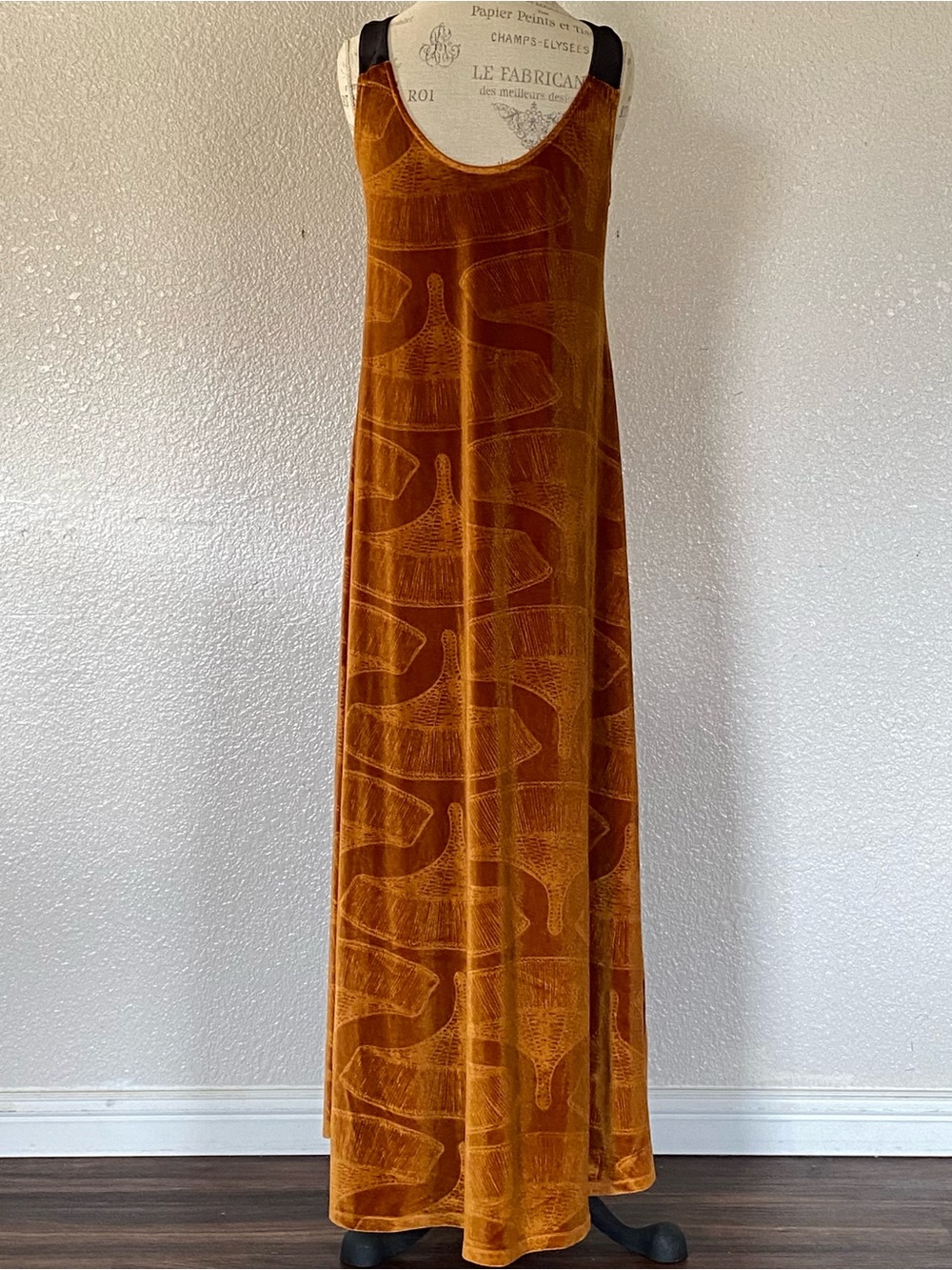 Manaola Long Dress Peʻahi Moi Alii Orange Small ʻOhe Kāpala Velvet Velour